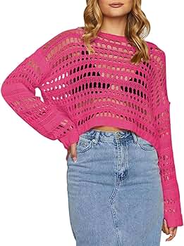 Pink Queen Crochet Tops for Women Sexy Hollow Out Long